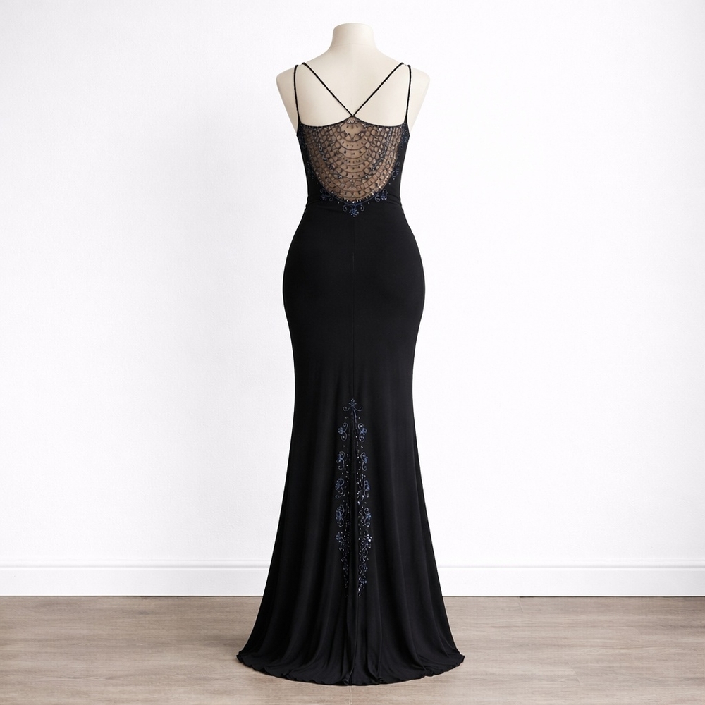 Y2K Black Beaded Illusion Back Mermaid Prom Dress Formal Evening 11/12